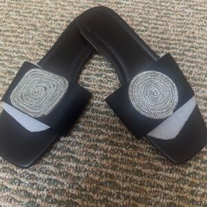 NEW Black and Silver Slip On Slide Sandals - Women's 41